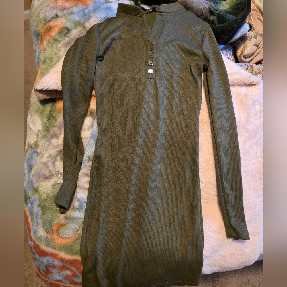 Olive Green Long Sleeve Dress